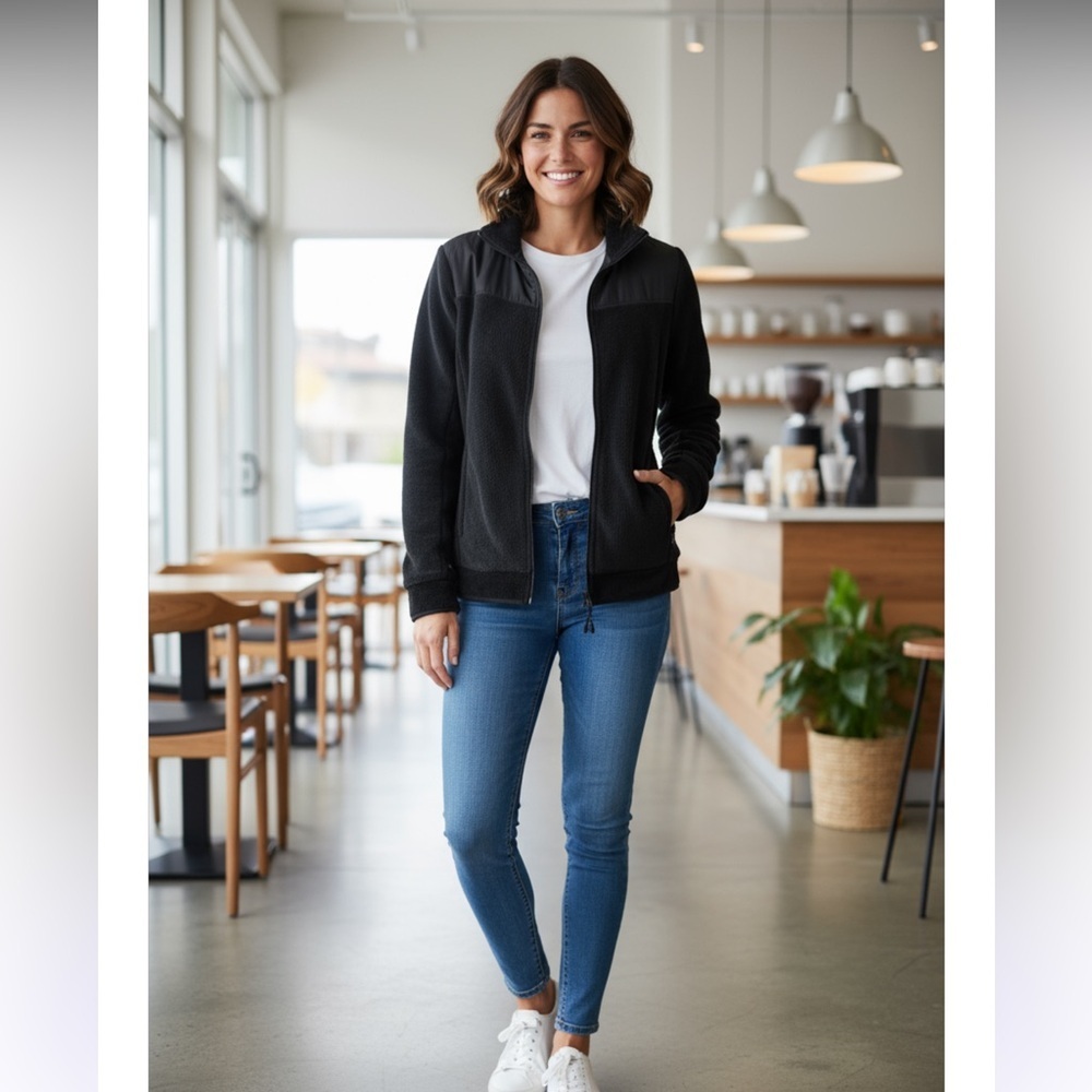 Athletic Works Black Bomber Jacket Sleek Versatile Design​​
